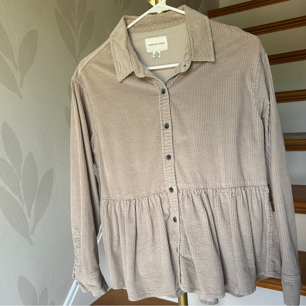American Eagle Corduroy Peplum Button Down Shirt